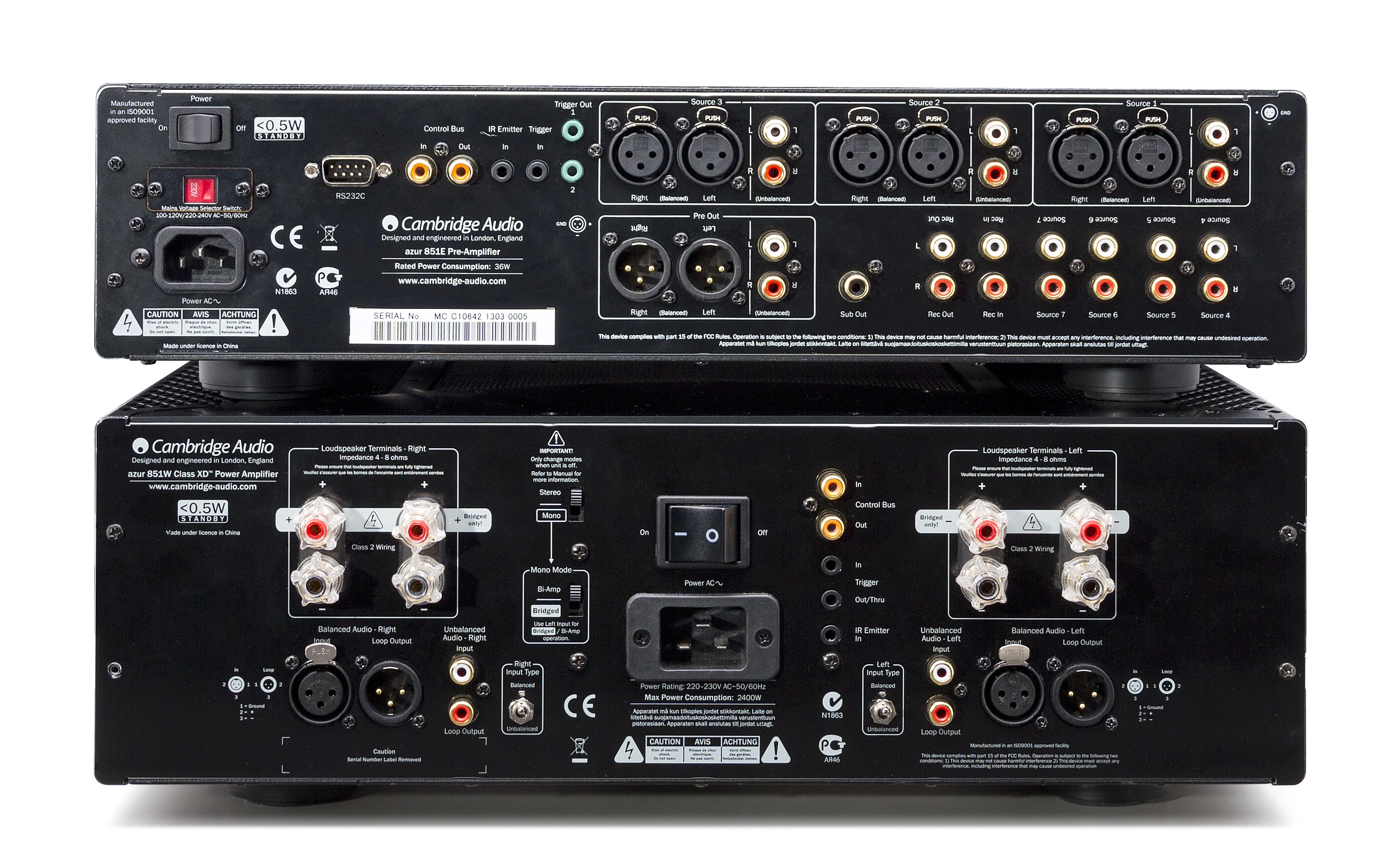 The Azur 851E preamp with the Azur 851W power amp (rear)