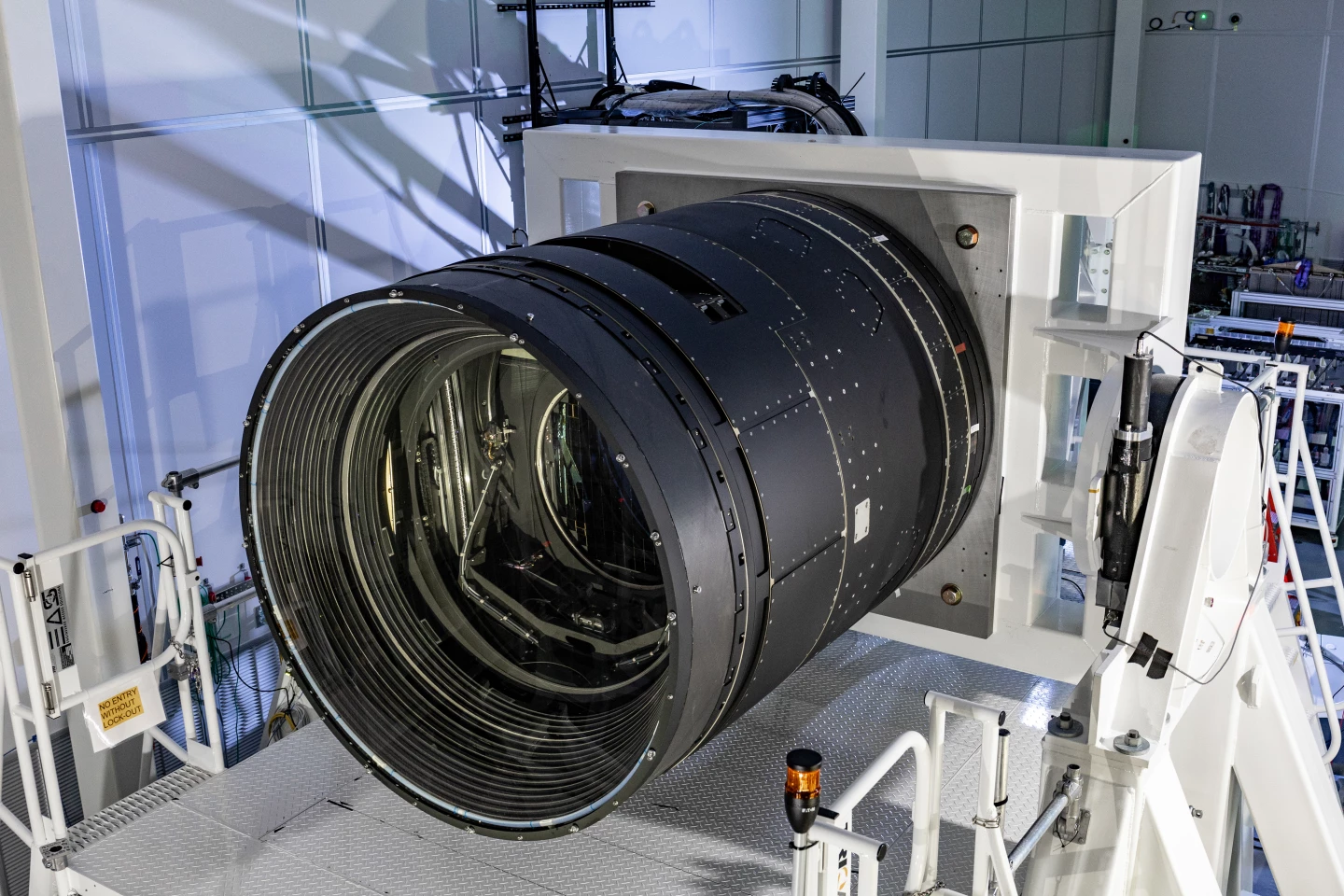 The LSST Camera features three custom lenses, the largest of which measures 5 feet in diameter