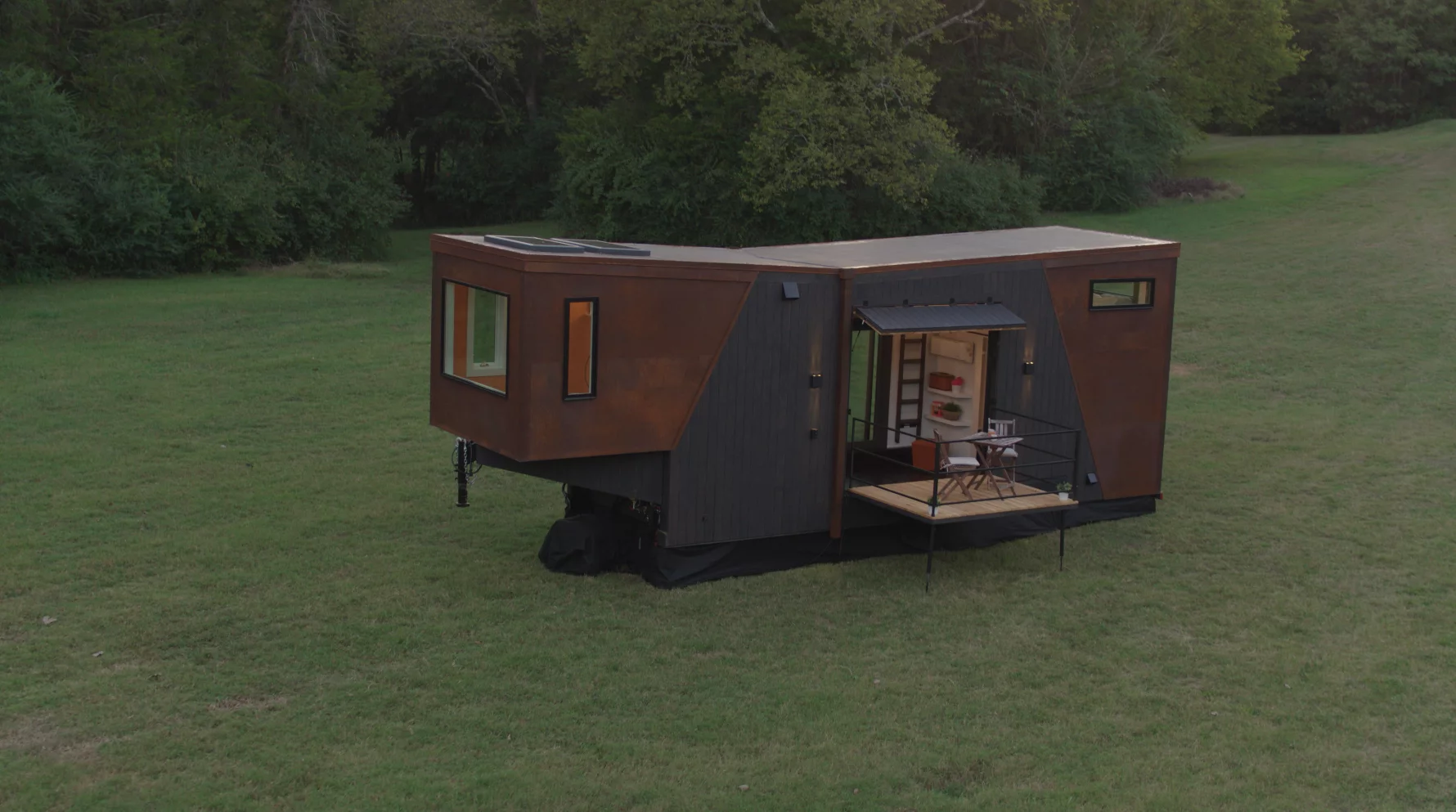 The Home That Runs on Dunkin' features a cedar porch