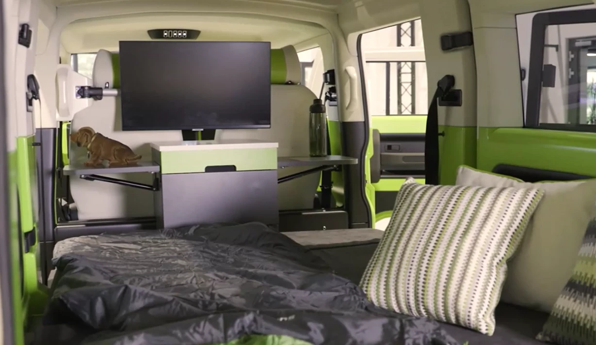 We're not sure that big TV is necessary, but the Xbus Camper prototype shows a cozy interior