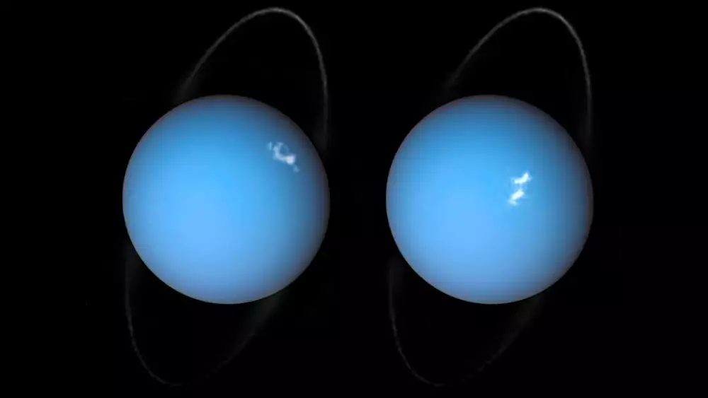 In 2017, NASA released this composite image of Uranus, created from observations made by the Voyager 2 probe and the Hubble Space Telescope