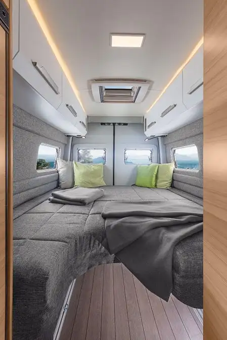 The Knaus Boxdrive's double load doors don't necessarily create the homiest bedroom ...