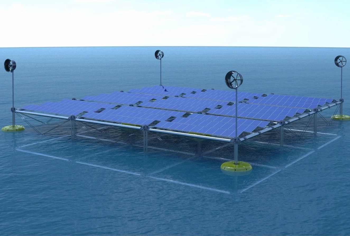 A floating renewable power platform that harvests wind, solar and wave power