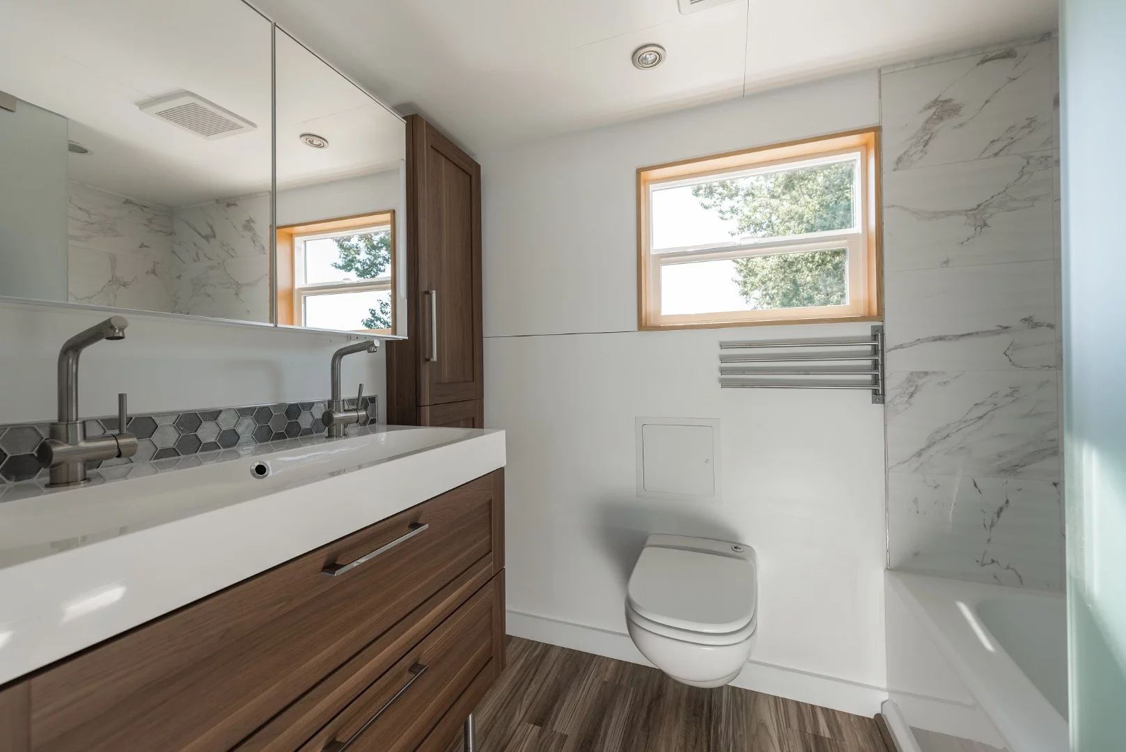 The Catalina's toilet can be a standard flushing model or off-the-grid composting model