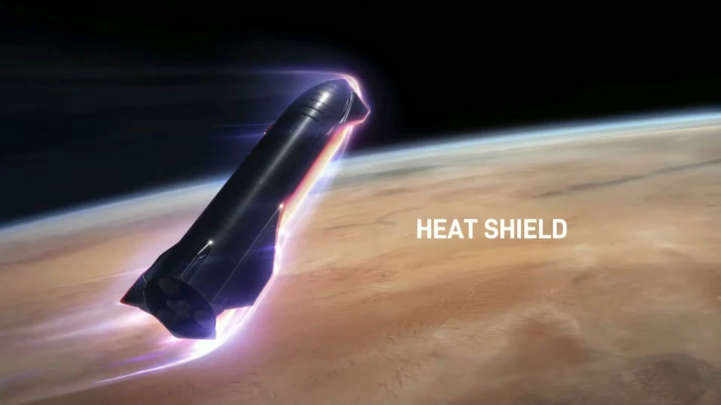 Artist's impression of a Starship spacecraft re entering Earth's atmosphere