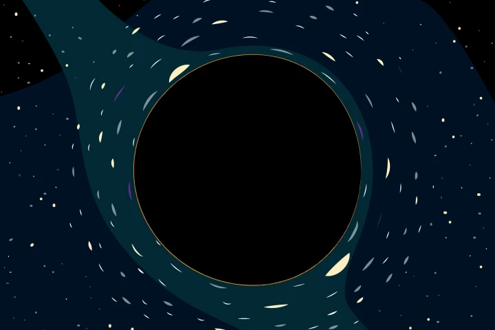 An artist's impression of a black hole creating a gravitational lensing effect on background stars
