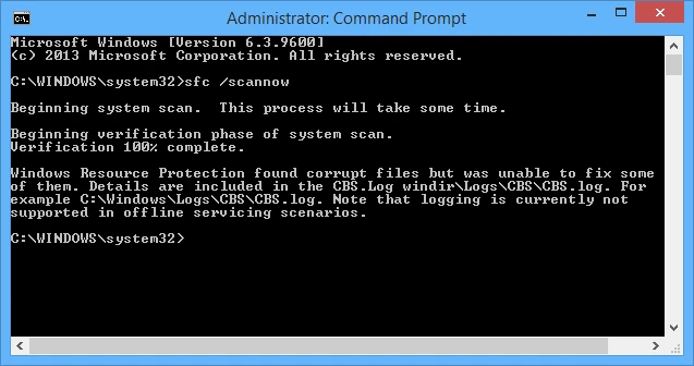 Run a full file system scan via the command prompt