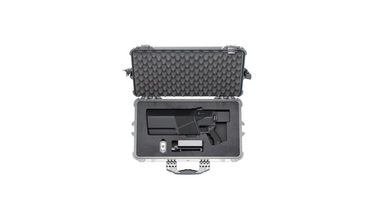 The DroneGun MkIII ships with a rugged carry case
