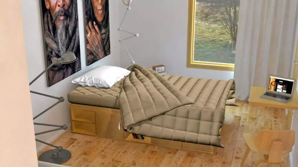 ModCubes can be reconfigured to form different pieces of furniture, such as this single bed