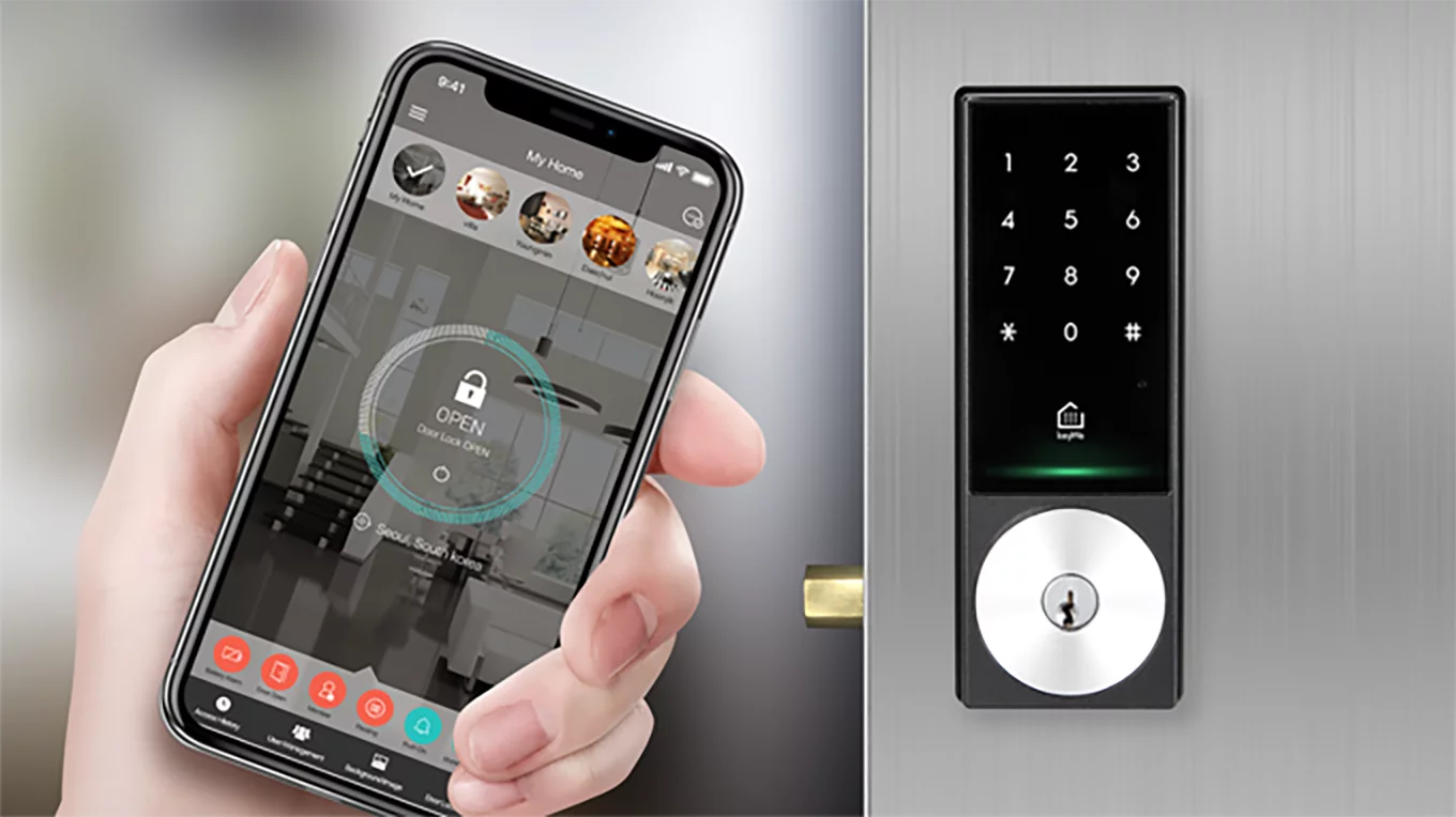 KeyWe's smart lock can open hands-free over Bluetooth or Wi-Fi, or with NFC tags, or pin codes, or even with an actual key.