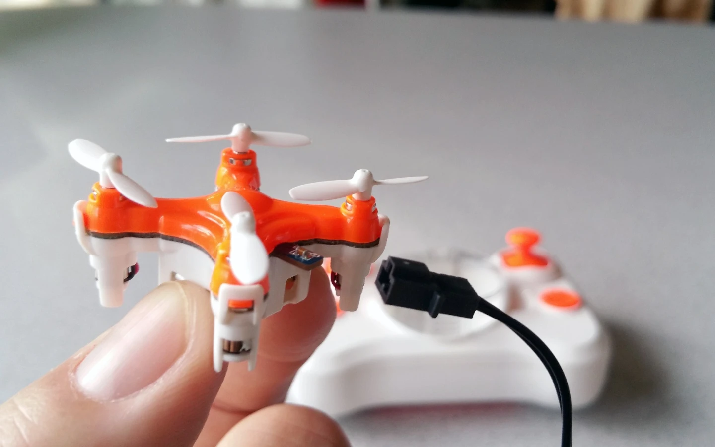 The Axis Drones Aerius quadcopter takes about 15 minutes to fully charge for 5-7 minutes of flight time
