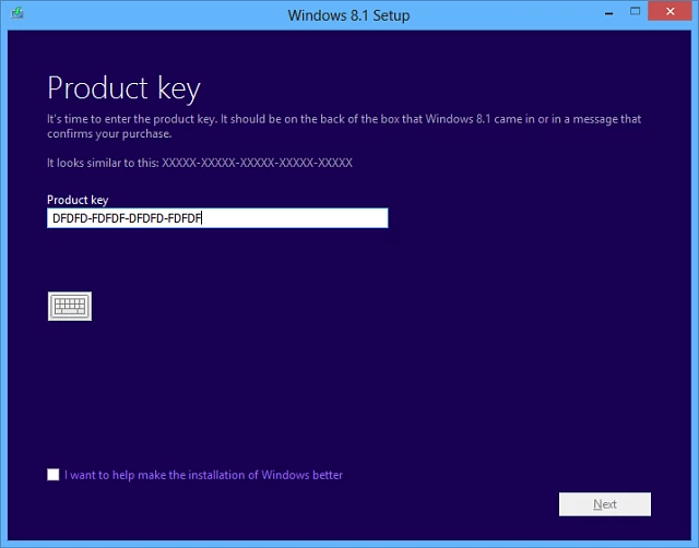 Enter the Windows 8.1 product key