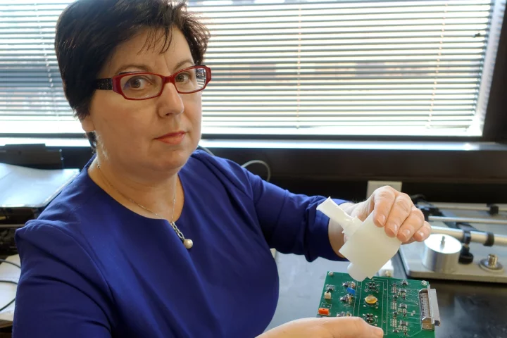 Prof. Perena Gouma with her prototype flu detector