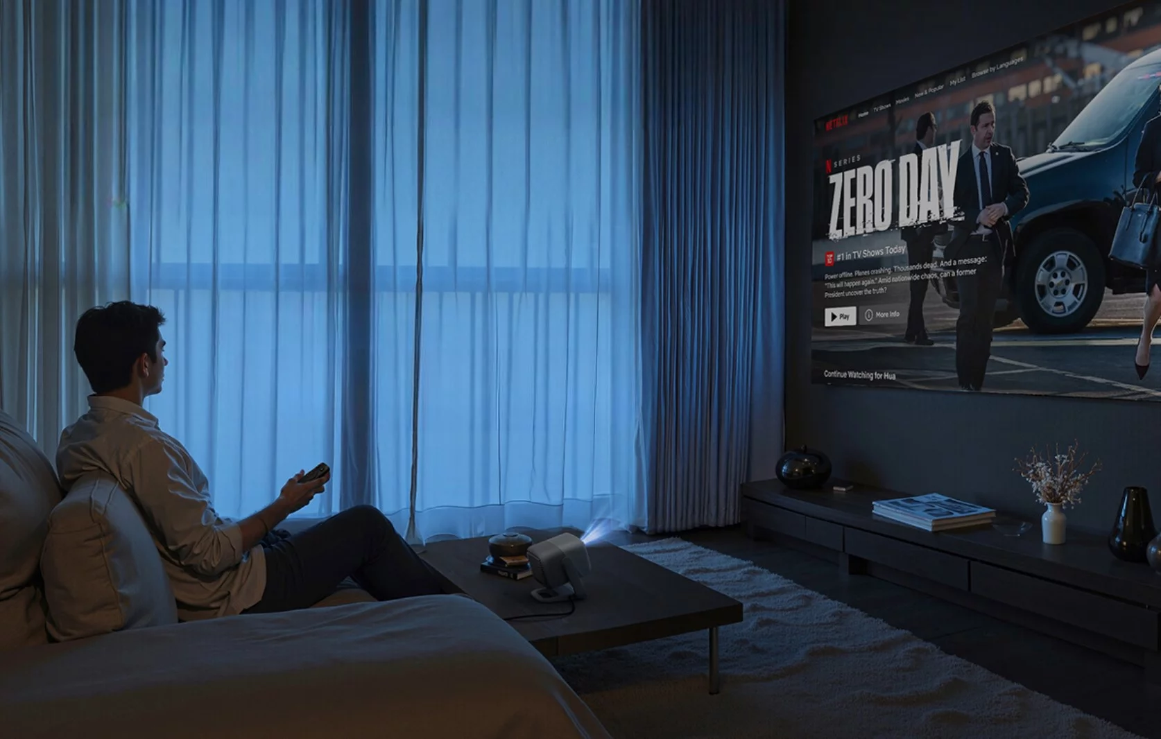 The N1S 4K tri-laser projector is powered by Google TV, including native Netflix