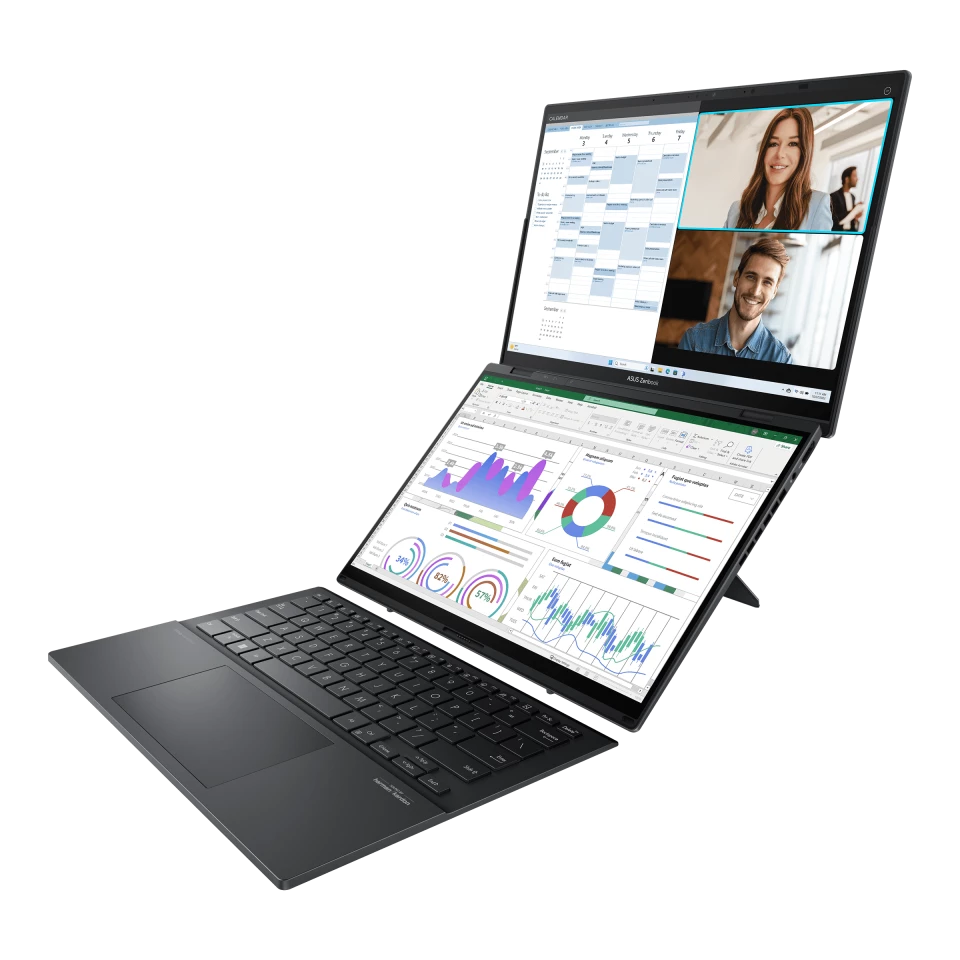 The Zenbook Duo ships with a Bluetooth keyboard, allowing for a stacked screen workflow