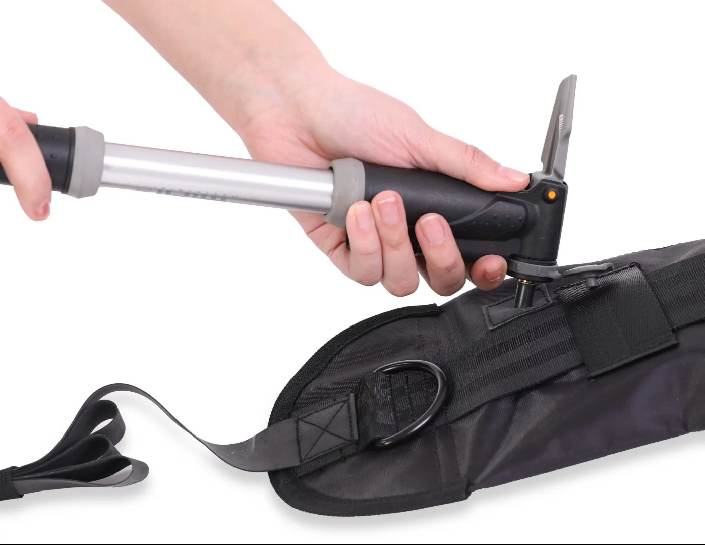 The Tair roof racks can be inflated with a regular bike pump