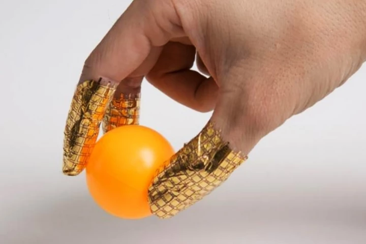 The flexible sensor is able to wrap around a user's fingers while still accurately measuring pressure distribution