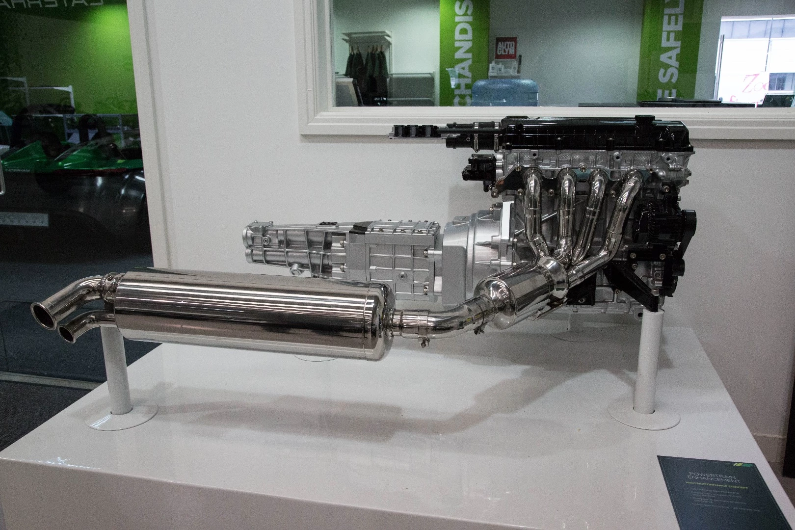 A closer look at the powertrain under the long nose of a high-end Caterham