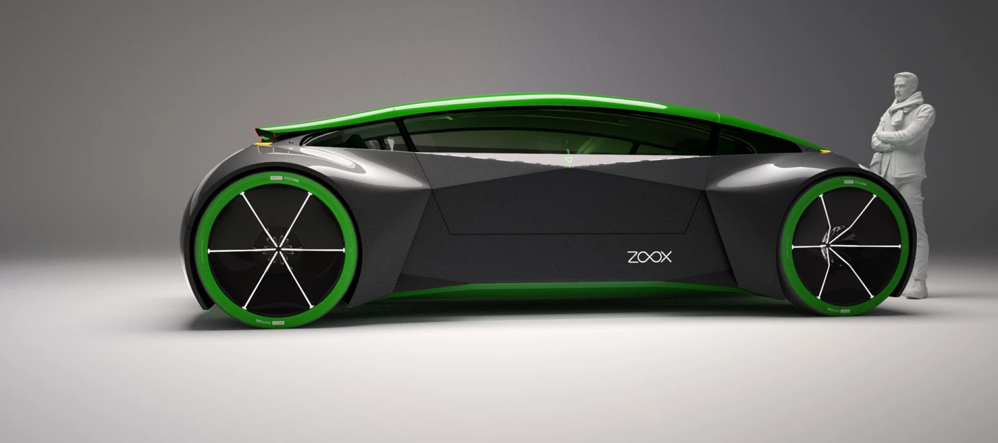 The Zoox uses a symmetrical design for bi-directional driving and lower development costs