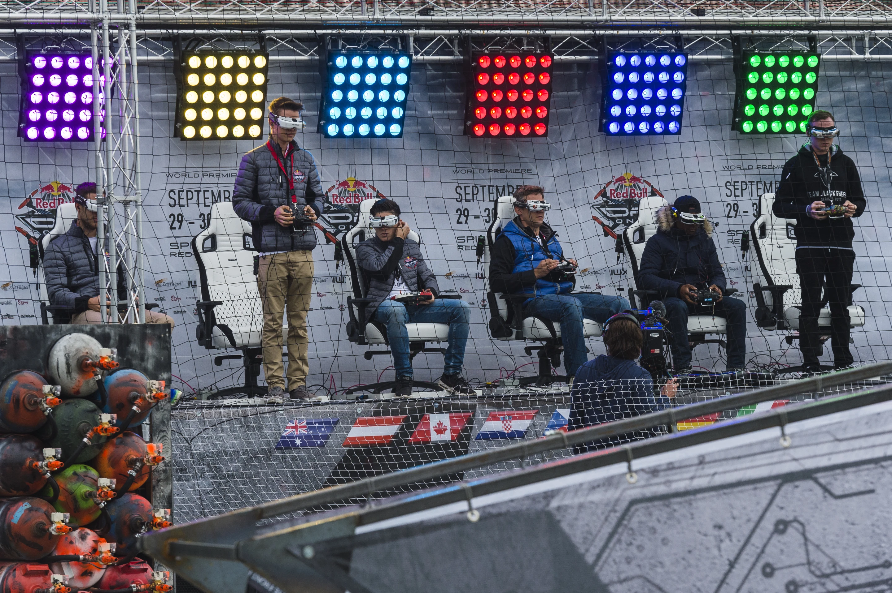 The racing drones hit speeds of up to 150 km/h (93 mph) throughout Red Bull's inaugural drone racing event