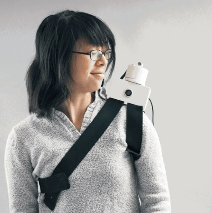The Grasp shoulder-perching robot whispers instructions in your ear while watching what you do (Photo: Akarsh Sanghi)