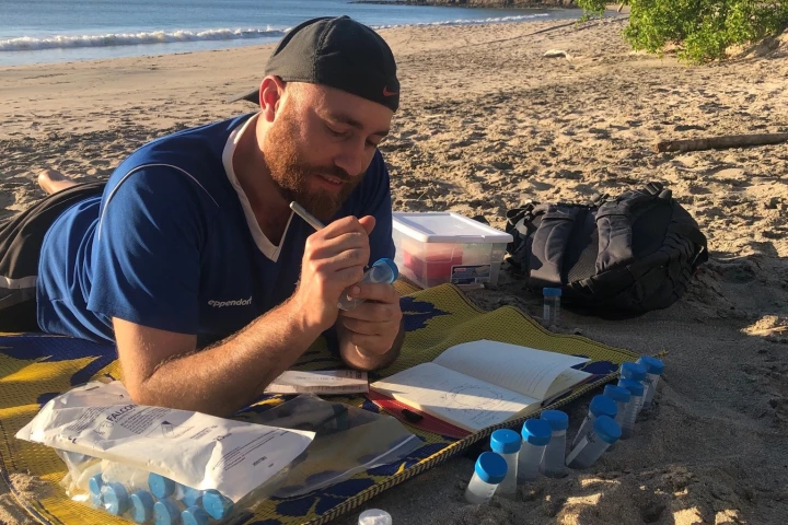 PhD student Matthew Verosloff tests the system in Costa Rica