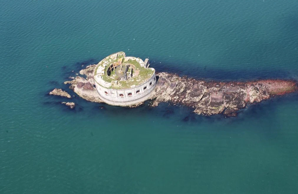 Stack Rock Fort is located off the coast of South Wales, UK