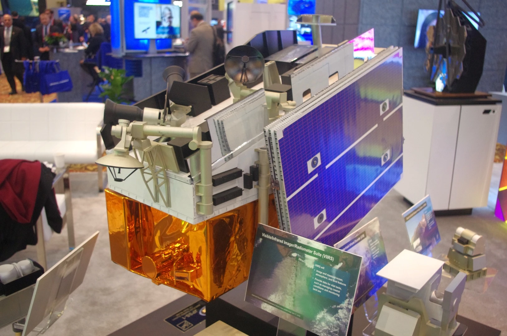 The Visible Imager/Radiometer Suite (VIIRS) from Ball Aerospace is a next-gen weather satellite that "provide(s) highly detailed imagery of clouds, vegetation, snow cover, dust storms, sea surface temperature and other environmental phenomena," according to NASA.