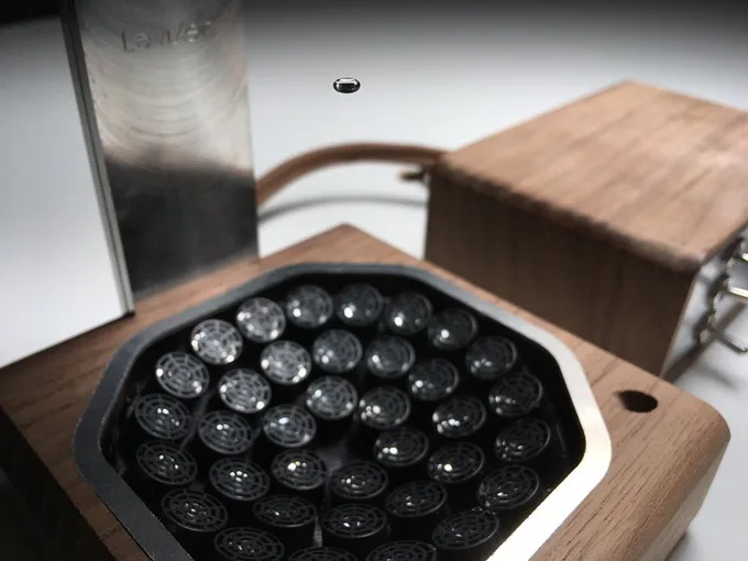 LeviZen uses acoustic levitation to suspend a droplet of water in mid-air