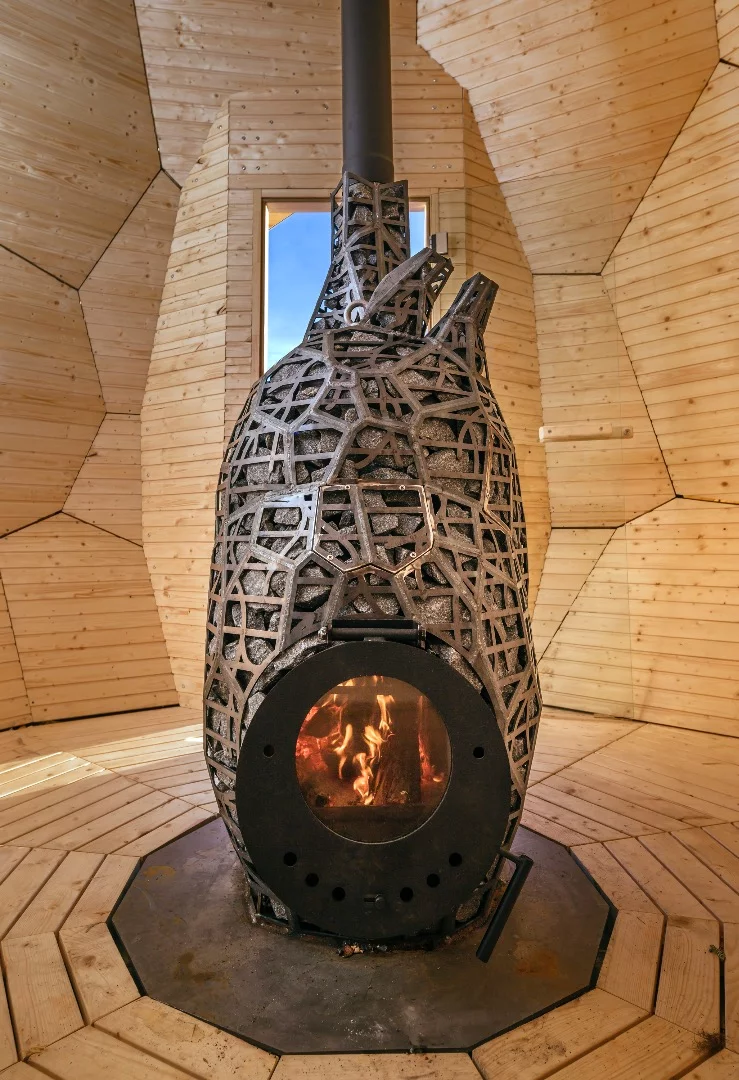 The Solar Egg's wood-fired stove