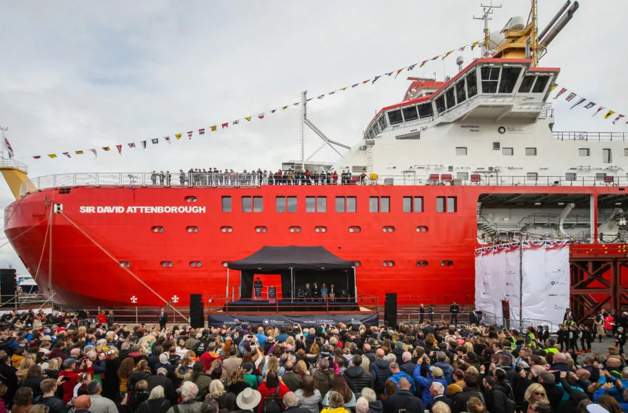 The RSS Sir David Attenborough pictured during its official naming ceremony