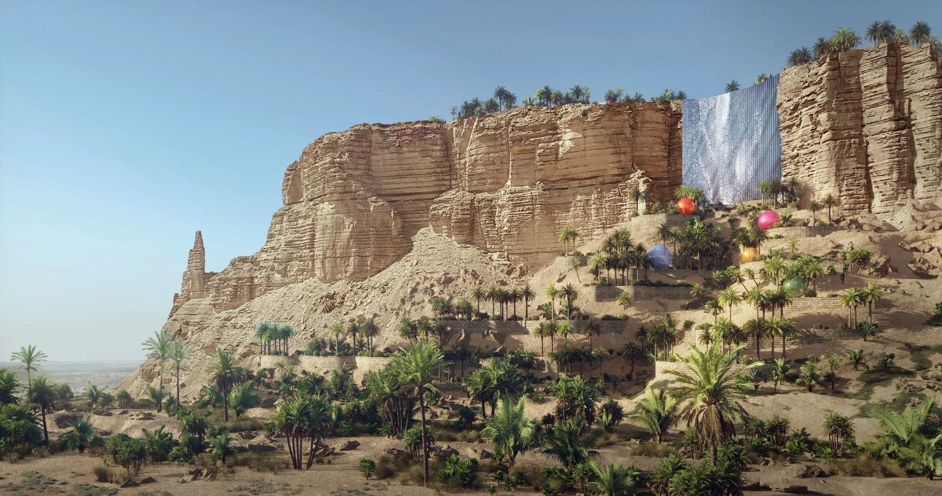 Qiddiya's entrance will include a feature waterfall