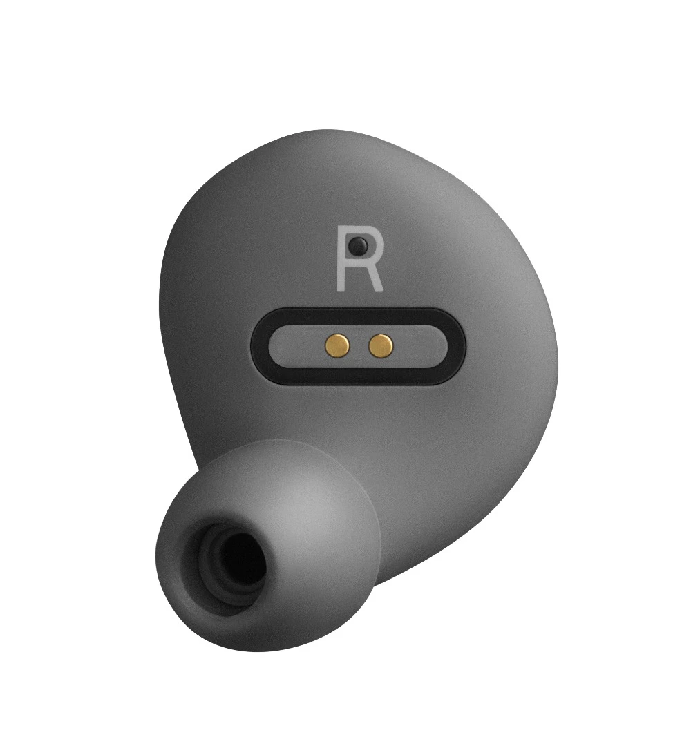 The right Beoplay E8 (shown) tips the scales at a featherweight 7 g (0.25 oz), while the left (not shown) unit is lighter at 6 g