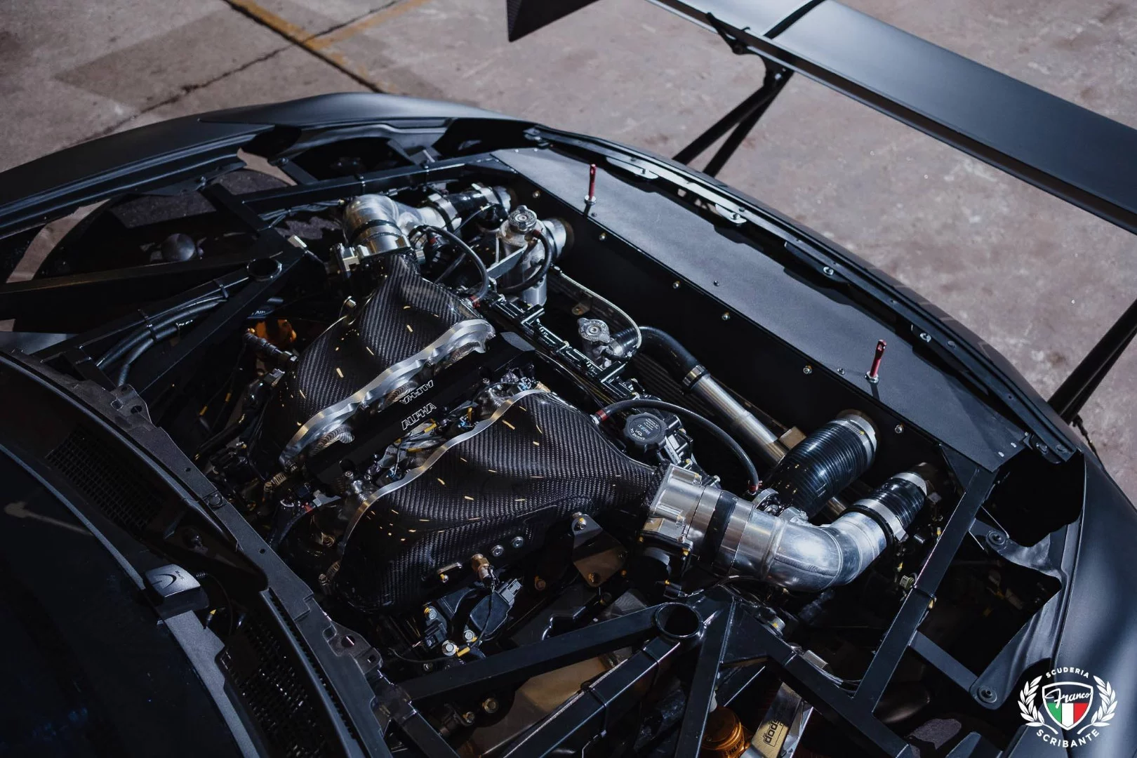 The motor has been lightly tickled from a stock 562 hp up to somewhere around 1,600 hp