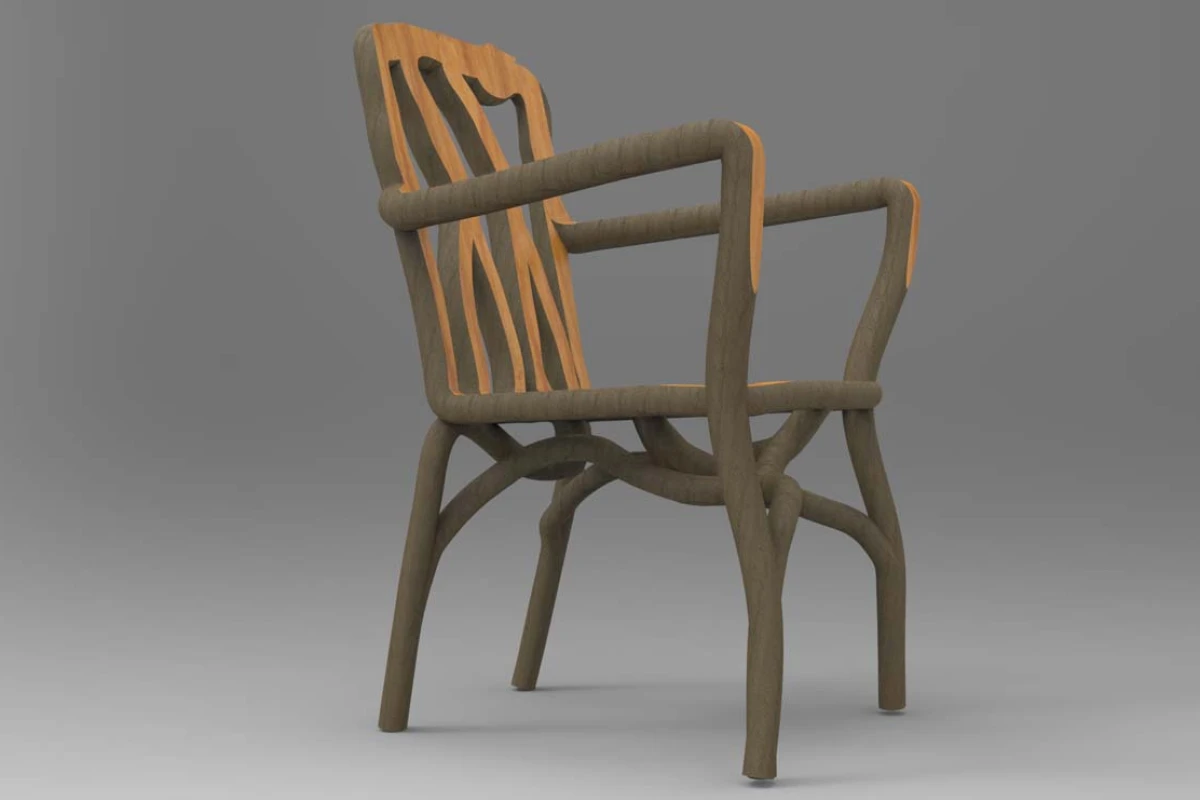A full-grown chair is created from one single intertwined tree