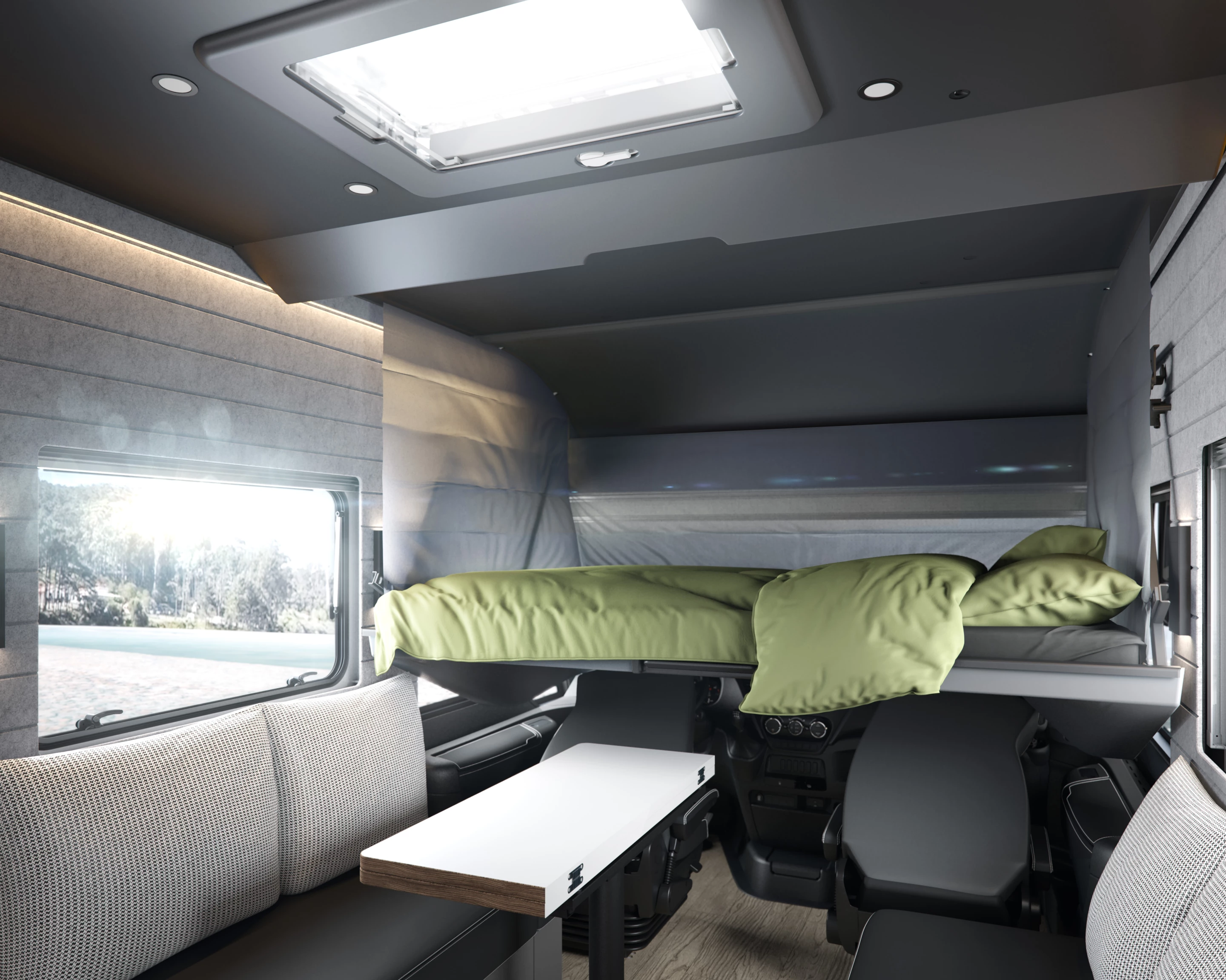 The available drop-down bed turns the Flair into a four-adult motorhome