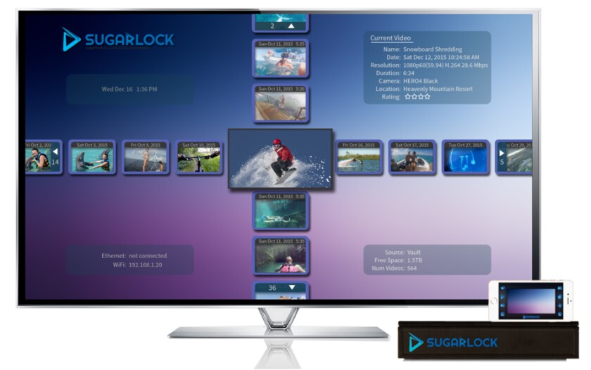 Editing video footage on a TV with the Sugarlock is said to be easier than using traditional software on a computer