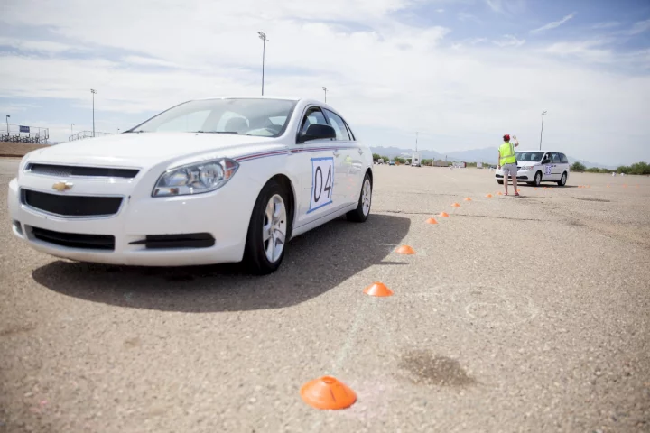 The self-drive car was tested with 20 human-driven cars on a circular track