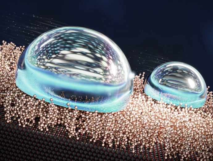 An artist's impression of water rolling off the new superhydrophobic SAM coating