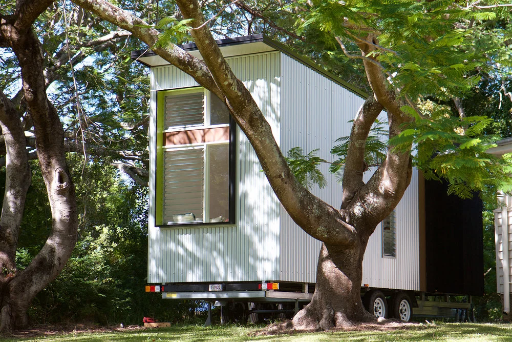 The Swallowtail is clad in textured ply and corrugated sheeting