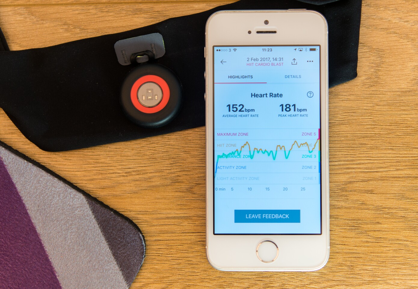 After a workout with the Moov HR Sweat you can review your heart-rate data