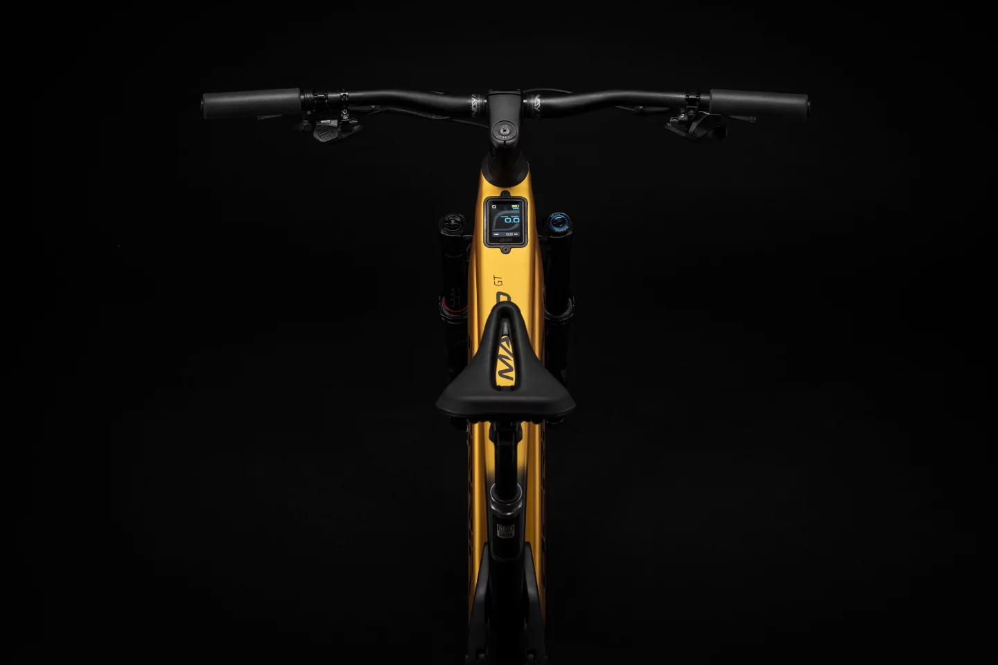 The Mako Hybrid GT's top tube is home to an integrated TFT display with ride control