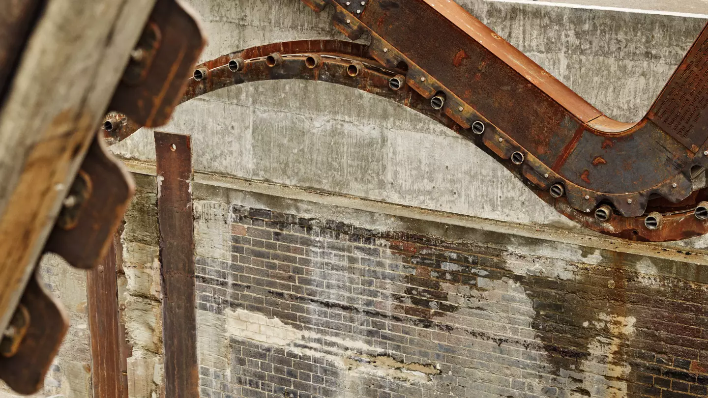 The Cody Dock Rolling Bridge rotates 180 degrees before coming to a stop