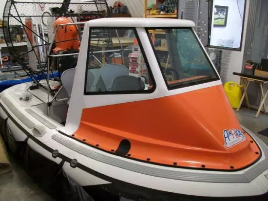The AirRider hovercraft's weather canopy