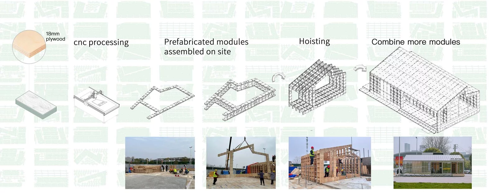 The team created a careful planning and editing strategy before starting the automatic cutting process using CNC machines, in order to maximize the utilization of materials