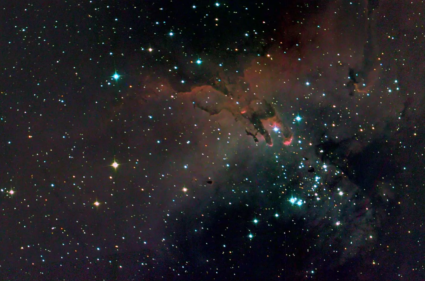 A SuperBIT optical and ultraviolet composite image of the Eagle Nebula, located 7,000 light years from Earth