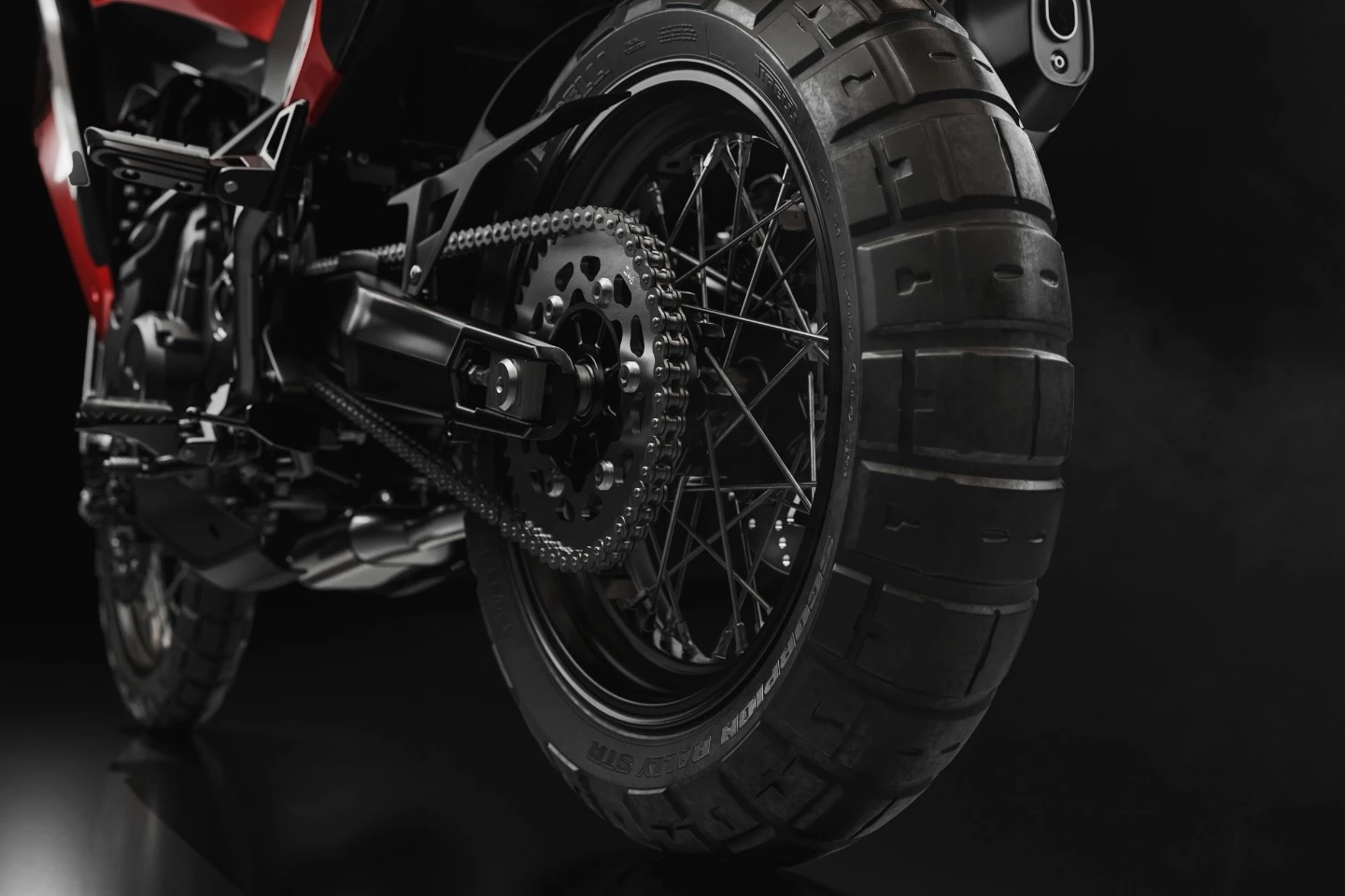 The Moto Morini X-Cape 700's new exhaust extends further up the motorcycle's right side