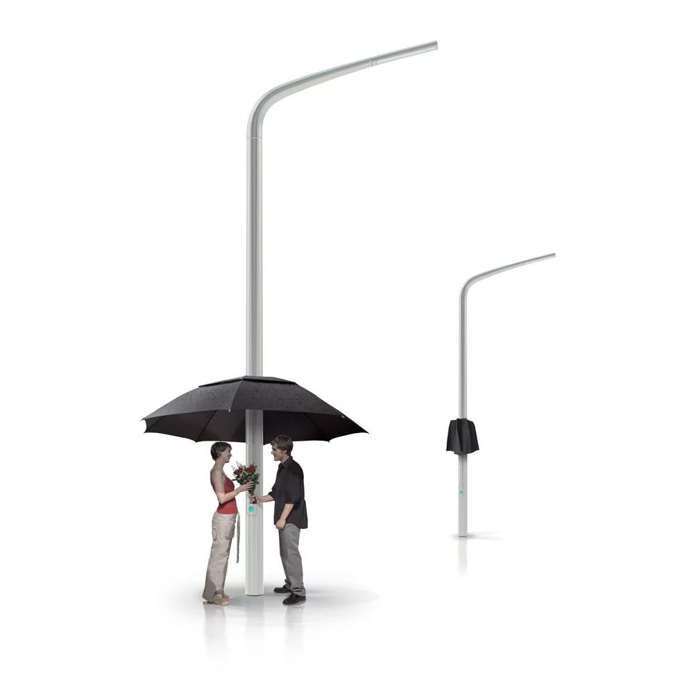 In addition to the rain sensor, there's also a 360 degree motion sensor on the fiberglass street lamp which detects whether anyone is using the Lampbrella