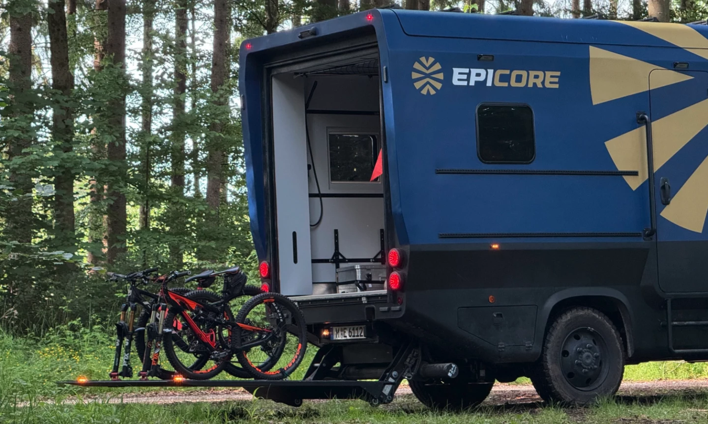 A highlight of the Epicore Van is its automatic tailgate/bike carrier/sundeck