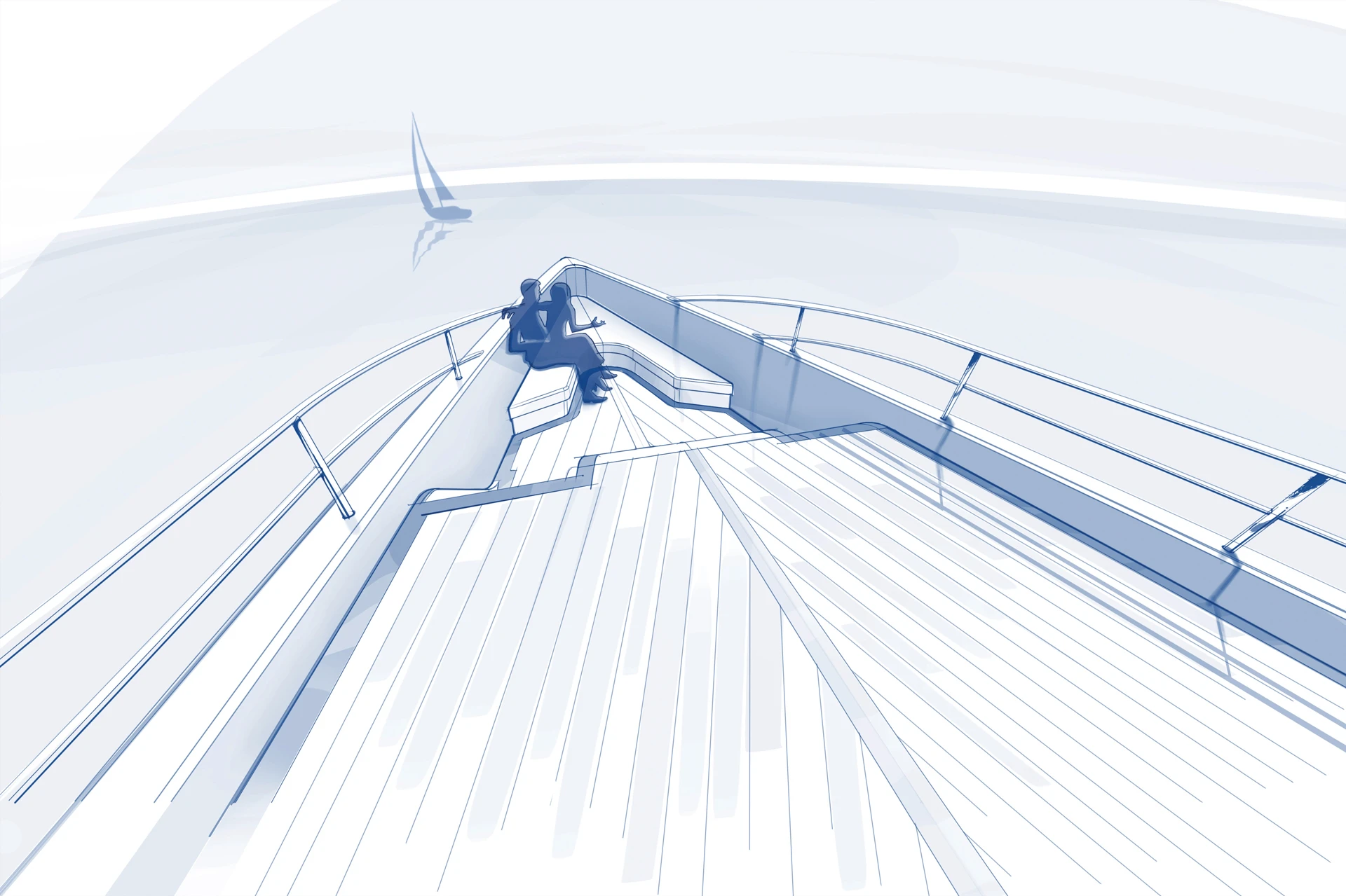Sketch of royal family area of the deck of Feadship Royale